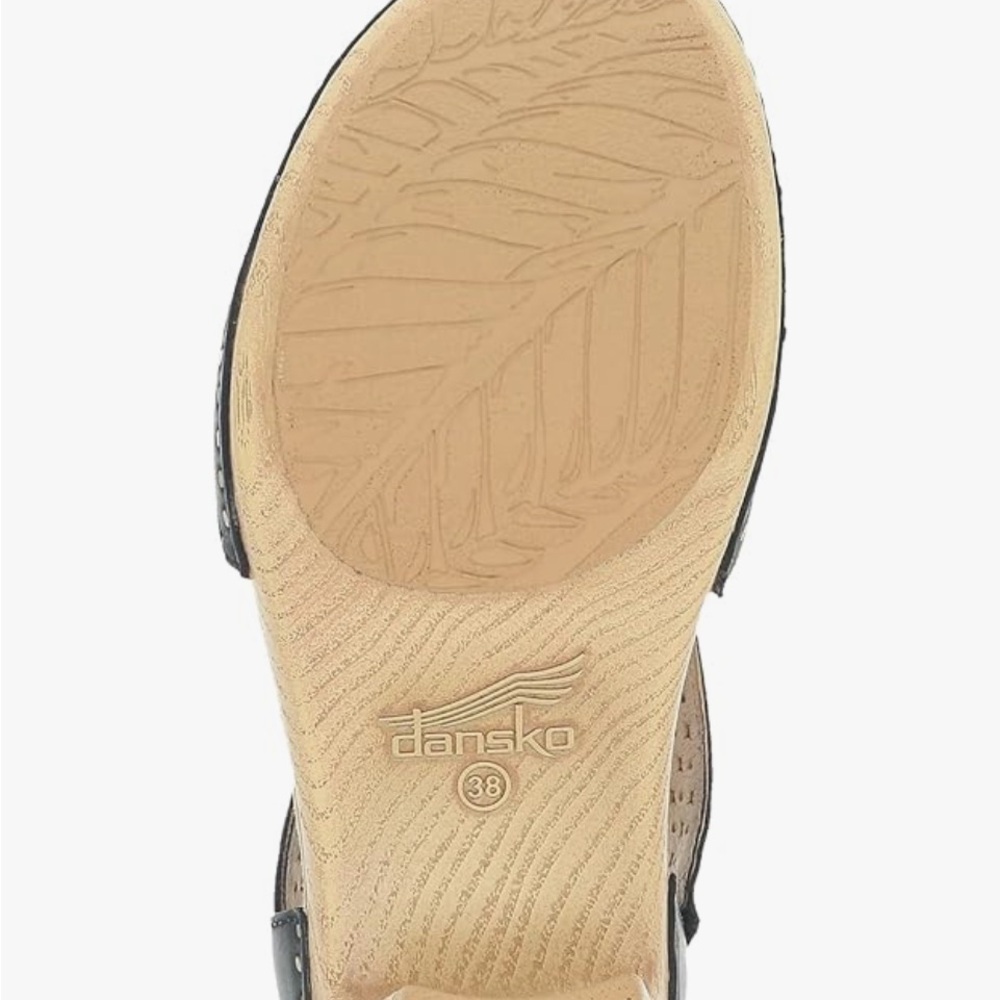 Dansko Black Laser Cut Peep Toe Sandals - Picture 4 of 7